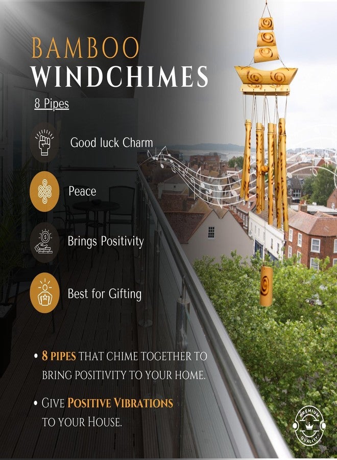 Plus Value Bamboo Wooden Wind Chimes for Home Decor, Balcony, Outdoor, Garden 8 Pipes, 26 Inches (66 cm) Positive Energy Vastu Feng Shui Windchime - Image 2